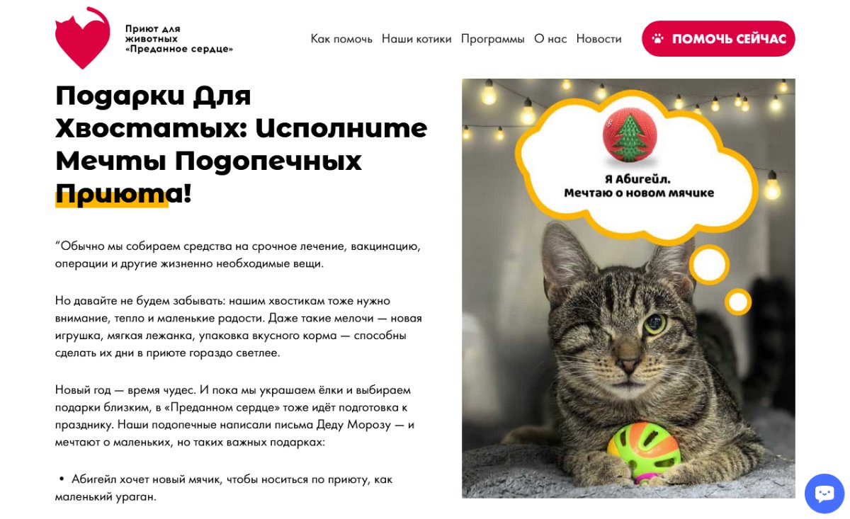 Приют Преданное сердце - Подарки для хвостатых